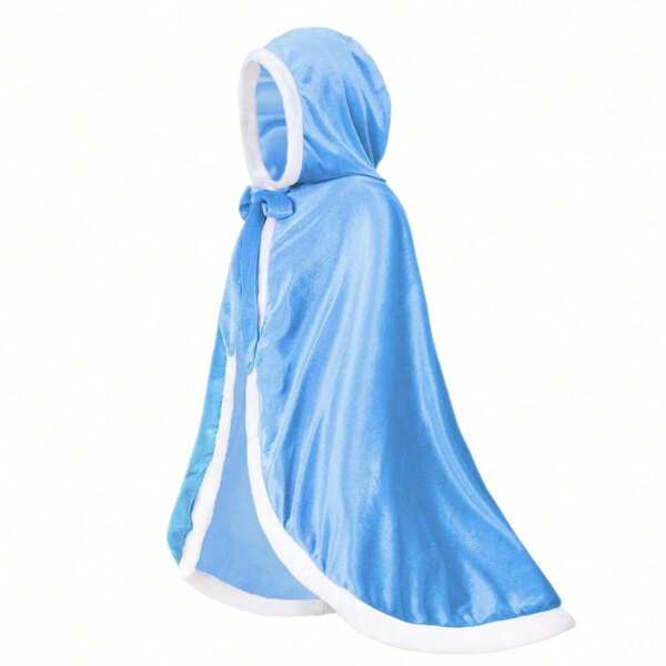 1 pezzo Mantella corta in peluche blu lunga e calda con cappuccio da principessa del ghiaccio, costume da donna per feste ed eventi, vestito di cosplay