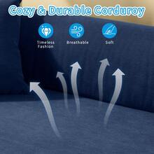 Compression Sofa - Convertible Floor Foldable Sofa Bed - With 2 Pillows, Corduroy, Queen Size - Blue - View 6