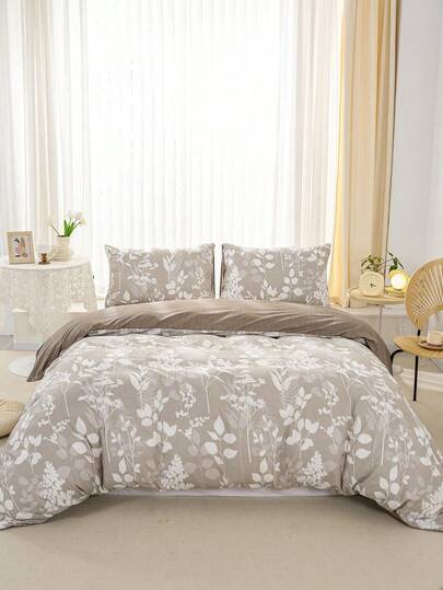 3pcs/Set Leaf Floral Pattern Duvet Cover Set(1 Duvet Cover & 2 Pillowcase)Soft And Skin-Friendly Duvet Cover Bedding Set For Home, All Season Bed Sheets Set