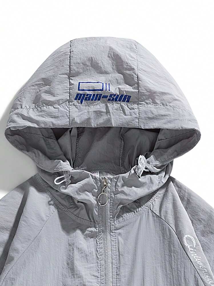 Chaqueta ligera y transpirable con capucha para hombres para uso casual al aire libre, protección solar, verano - Gris - Añade 3