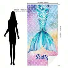 1pc Personalized Mermaid Text Beach Towel, Strong Water Absorption, Suitable For Swimming Pool, Camping, Extremely Comfortable Bathroom Decor SummerTravel Essentials Travel Accessories Beach Essentials