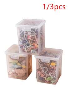 [1/3pcs Clear Stackable Organizer Boxes] Stackable Transparent Hair Accessory Storage Boxes, Dustproof, Waterproof, Moisture-Resistant Plastic Storage Containers For Hair Accessories, Beads, Jewelry Display & Packaging Supplies,Contemporary Plastic Tabletop Containers, Multipurpose Use, Rectangle Shape, Jewelry Boxes