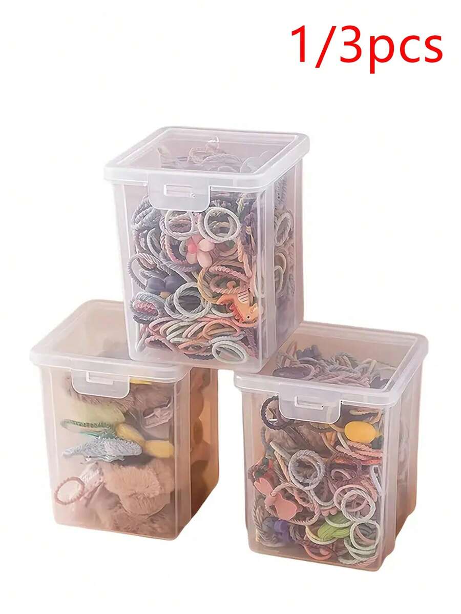 [1/3pcs Clear Stackable Organizer Boxes] Stackable Transparent Hair Accessory Storage Boxes, Dustproof, Waterproof, Moisture-Resistant Plastic Storage Containers For Hair Accessories, Beads, Jewelry Display & Packaging Supplies,Contemporary Plastic Tabletop Containers, Multipurpose Use, Rectangle Shape, Jewelry Boxes