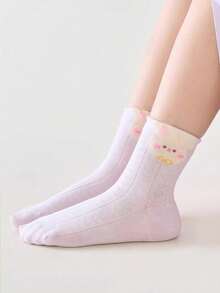 5 Pairs Girls' Cartoon Rabbit Colorful Mid-Calf Socks, Thin & Breathable Student Socks, Suitable For Casual Shoes & Sneakers - Multicolor - View 2