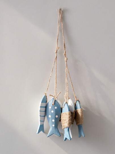 3pcs American Vintage Wooden Small Fish Hanging Decor, Wall Decoration For Homestay And Restaurant