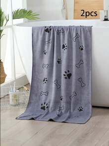 2pcs/1pc Soft Absorbent Pet Towel, 19.68in*39.37in, For Medium Sized Dogs, Quick Drying Toiletries, With Paw Print Design - Multicolor - View 25