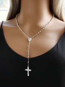 Hot Selling Exquisite Silver Virgin Mary Cross Necklace Bracelet Set - Silver Necklace and Bracelet Set - View 6