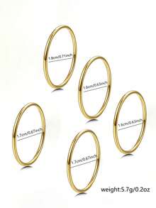 5-Piece Gold Minimalist Stainless Steel Plain Band Ring Set For Women, Ideal For Stacking (Including Knuckle Rings) - Yellow Gold - View 4