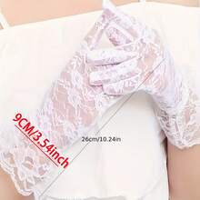 1 Pair Of Elegant White Lace Fingerless Women's Gloves - Breathable Mesh And Floral Pattern, Elastic Fit, Decorative Wedding Bride Gloves With Ruffled Cuffs, Perfect For Summer Outings, Lace Gloves - 黑色 - 查看 7