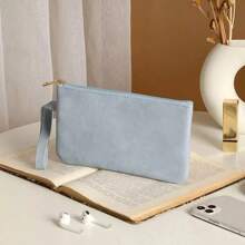 Large Capacity PU Leather Cosmetic Bag, Soft Phone Pouch, Solid Color Anti-Fouling Stationery Bag, Coin Purse