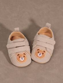 1 Pair Toddler Boys Cartoon Bear Embroidery Hook And Loop Design Flat Non-Slip 0-1 Years Old Casual Indoor Infant First Walker Shoes, Suitable For Spring/Autumn - Apricot - View 3