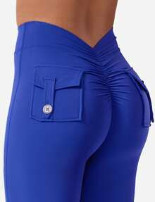 YEOREO Leggings With Pockets For Women V Back Scrunch Workout Leggings Tummy Control Butt Lifting Gym Yoga Leggings Yoga Pants For Women Winter Clothes For Women Black Pants - 克萊因藍 - 查看 6