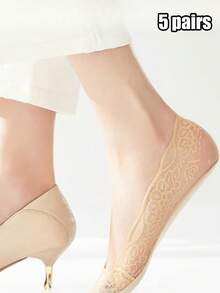 Vớ lót ren không lộ cổ dành cho nữ, vớ ren cổ thấp chống trơn trượt, vớ mỏng mùa hè vô hình, 1/5/10 đôi. - Nhiều màu - Xem 11