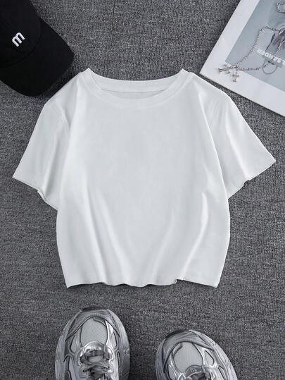 女式短款露脐上衣，修身圆领休闲性感露脐上衣，适合运动装和户外