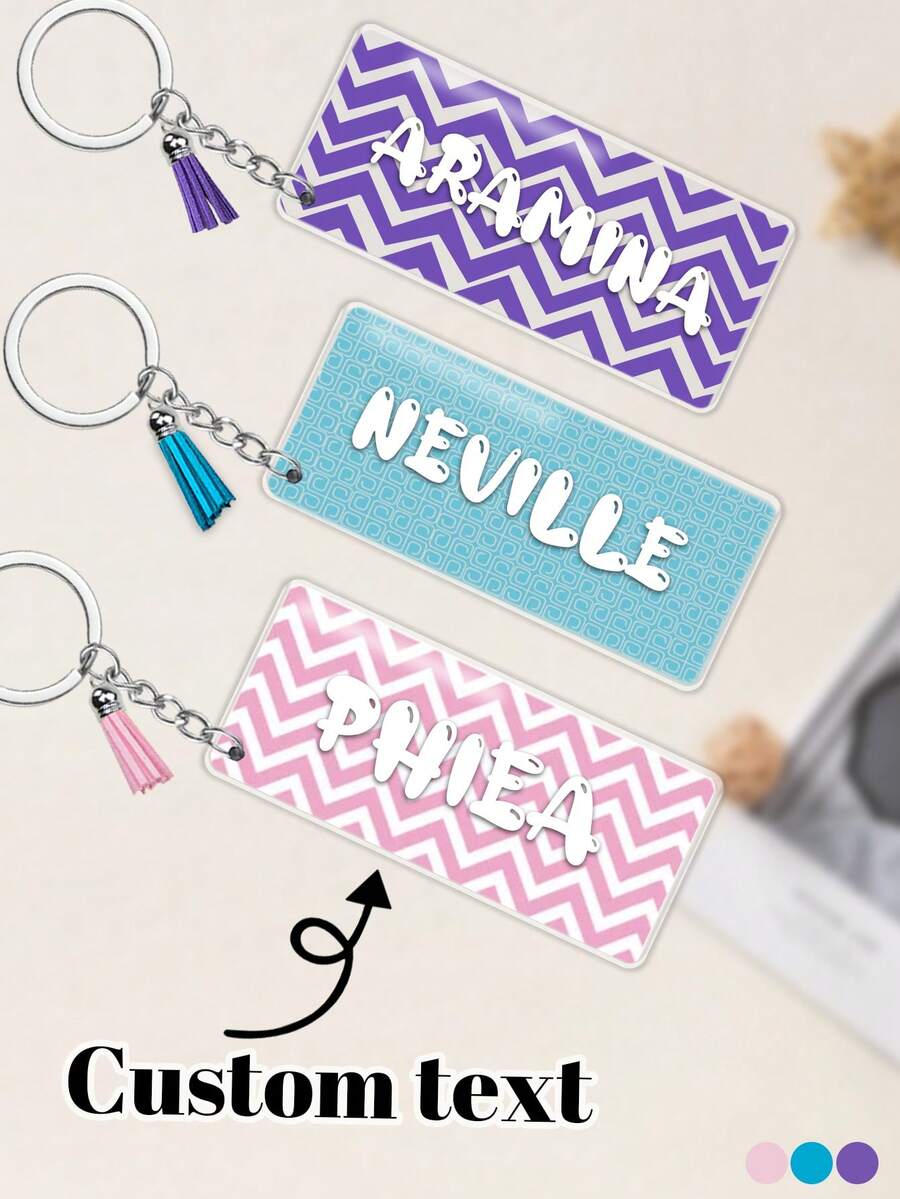 1/2Pcs Personalized Text Keychain Gift, Custom Name Keychains With Tassels, Customized Key Chain, Customizable Acrylic Keyring, 7x3cm, Blue/Pink/Purple, Suitable For Party Gifts, Valentine's Day Gifts, Father's Day Gifts, Mother's Day Gifts, Gifts For Best Friends