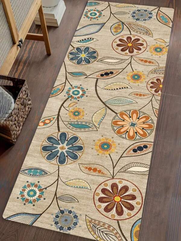1 pièce [Best-seller] Tapis de zone à motif floral bohème frais, tapis polyester antidérapant lavable, plusieurs tailles disponibles - parfait pour la décoration intérieure, le salon, la chambre, le couloir, la cuisine, la salle de bain, le couloir, la ferme, l'extérieur, toutes saisons