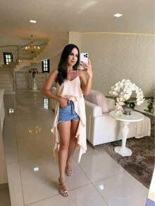 Boho Style Blouse With Ruffles And Flowy Fit - 米色 - 查看 2