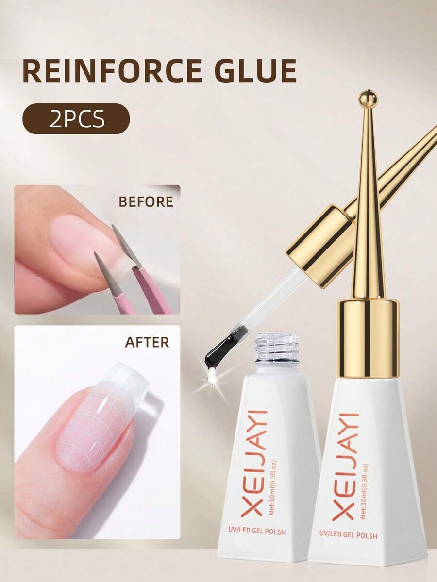 XEIJAYI 2pcs 10ml Long-Lasting Gel Reinforce Gel Shine Finish And Soak Off LED Nail Lamp Perfect For Nail Art Design - 無色 - 查看 1