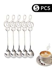 2pcs/5pcs Stainless Steel Creative Music Note Coffee Spoon,School Supplies - Silver - View 13