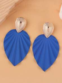 1 Pair Exaggerated Metallic Colorful Leaf Design Chic Earrings For Women - Blue - View 11