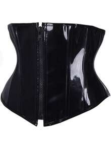 1 件女士性感短款仿皮胸围束身衣，束腰束身衣女士连衣裙束身衣腰带，腰部训练器，束腰收腹万圣节服装 - 黑色 - 查看 2