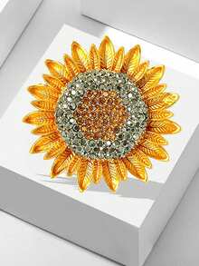 1pc Crystal Sunflower Brooch, Suitable For Daily Wearing - Gold - View 10