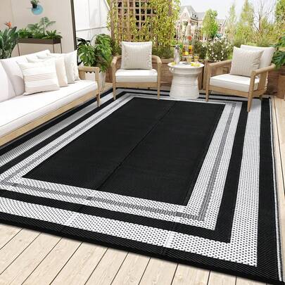 Studyset Waterproof Outdoor Rug 5x8 Ft,Outdoor Rug For Patio Plastic Straw Rug Camping Area Rug Reversible Portable Rugs For Outside RV Porch Balcony Patios Camping Picnic Outdoor Area Rugs Bordered