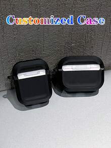 1pc Customizable Personalized English Name & Number Printed Pink Protective TPU Soft Case With Gray Skin, Suitable For AirPods 1/2, 3, 4, Pro, Minimalist & High-End For Daily Use - Black - View 3