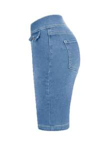 Women Button Closure Waist Casual Denim Shorts - Light Blue - View 5