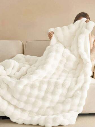 1 Stück weiße doppelseitige kuschelige Kanin-Fellplüsch-Decke, weicher warmer Fake-Pelz Luxusstil Überwurf für vielfältigen Gebrauch im Wohnzimmer, Schlafzimmer und Sofa in Größe Queen, Twin oder King. Luxuriös flauschige lange Plüschdecke, weich und bequem für Zuhause, Wohnheim und Schule