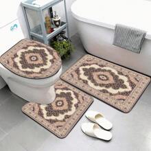3pcs Colorful Pattern Soft Toilet Mat, Bathroom, Toilet, Bedroom Floor Mat