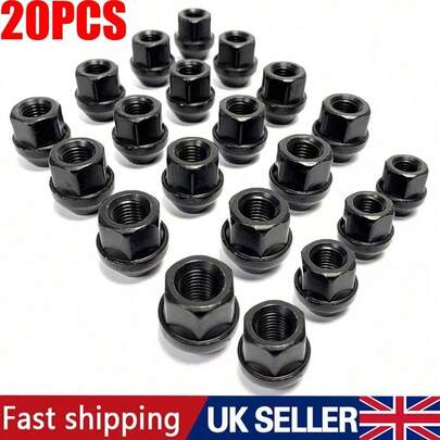 20x M12 X 1.5, 19mm Hex, Tapered Seat, Open Alloy Wheel Nuts (Black) Fiesta