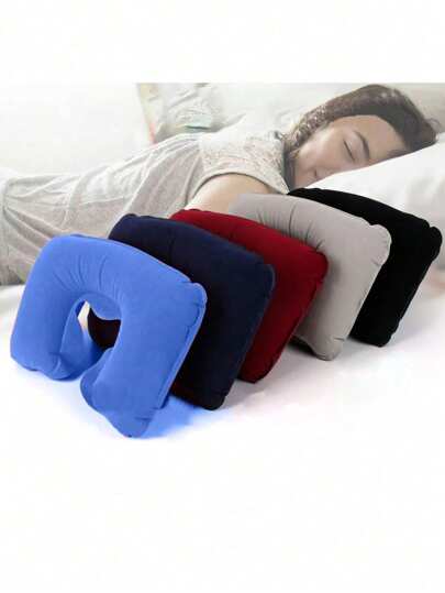 1pc Travel Inflatable Pillows, Car Airplane Neck Pillows, U-Shaped Inflatable Pillows Inflatable Travel Pillow, U-Shaped Car Airplane Neck Pillow With PVC Flocked For Portable & Foldable Comfortable Headrest Camping Stuff