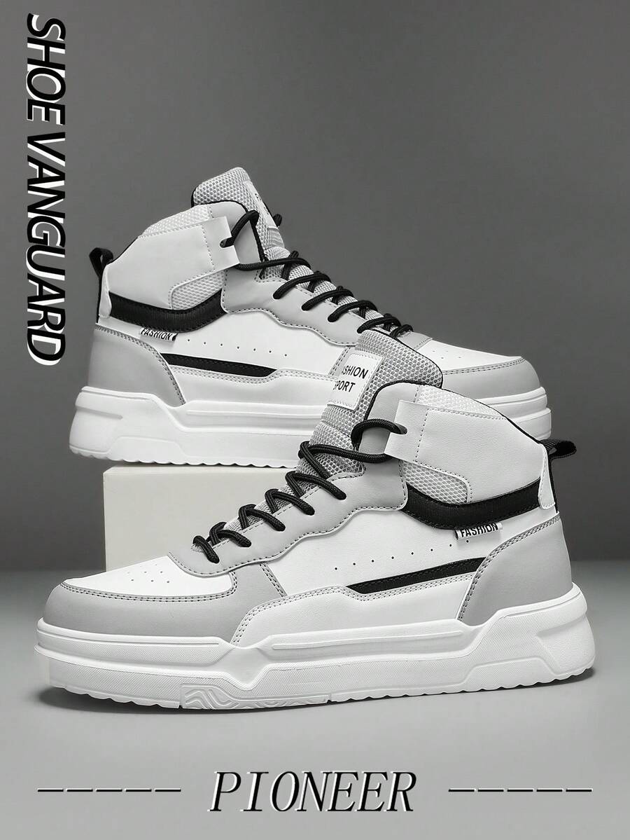 Fashionable Popular Men's Leather & Mesh Patchwork Couple Classic Vulcanized Shoes, Comfortable High-Top Sneakers Suitable For Outdoor, Unisex, For Active Jeans Outfit