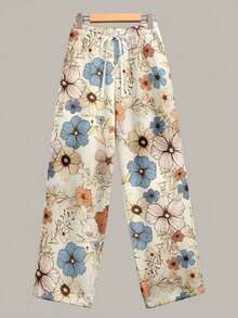 大码女士抽绳印花哈伦裤度假装 - 杏色 - 查看 3