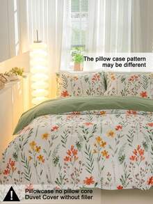 3pcs/Set Floral Pattern Duvet Cover Set(1 Duvet Cover & 2 Pillowcase)Soft And Skin-Friendly Duvet Cover Bedding Set For Home, All Season Bed Sheets Set