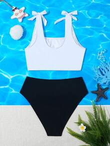 2pcs Women's Fashion Surfing Graphic Print Bowknot Strap Bikini Swimsuit Set - White - View 4