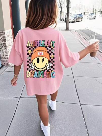 Tween Girls Casual Novelty Print Crew Neck Short Sleeve T-Shirt, Summer Top