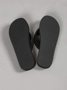 Women's Flat Slide Sandals - Black Flip Flops With Rhinestone Butterfly Decor, Soft Wedge Heels, Suitable For Beach, Outdoor, Travel - Black Purple - View 6