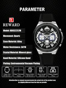 Reloj de cuarzo REWARD para hombre, de estilo de moda de negocios, con calendario, manecillas luminosas, multifuncional, de alta calidad, diseño clásico, correa de silicona - Unitalla - Ver 8