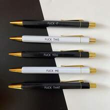 5pcs Set Funny Ballpoint Pen - 1.0mm Tip, Black Ink, Vivid Quotes, Profanity Design, Unique Office Gift For Colleagues, Personalized Daily Writing Ballpoint Pen Set With Humorous Slogans, Personalized Ballpoint Pen Set Back To School - Black and White Ballpoint Pen - View 3