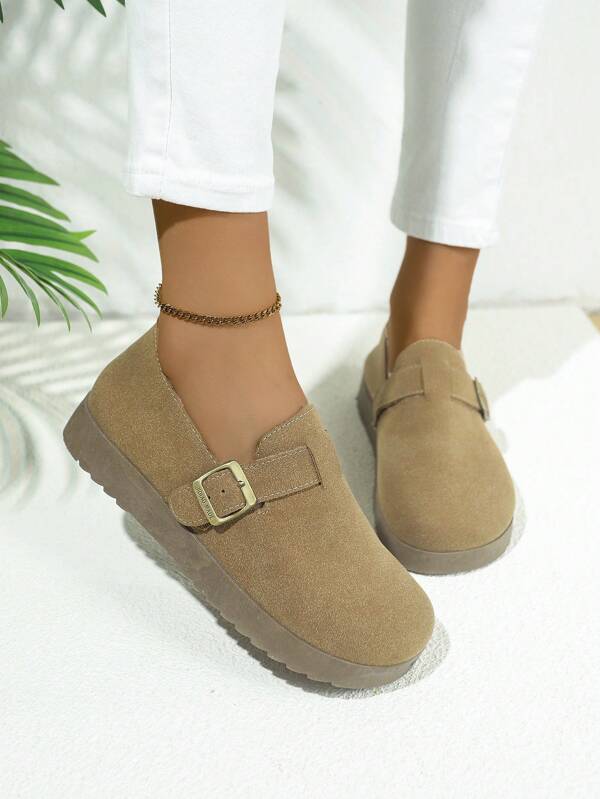 Women Plain Color Flat Loafer Shoes, Fashionable Versatile, Casual With Strap, Lightweight & Comfortable, Suitable For All Seasons