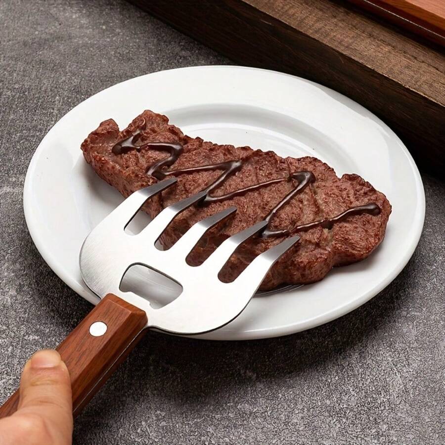 1pc Stainless Steel Bear Claw Fork, Long-Handled Meat Ripper, Food Safety Multi-Purpose BBQ Fork For Outdoor Cooking - Brown - View 1