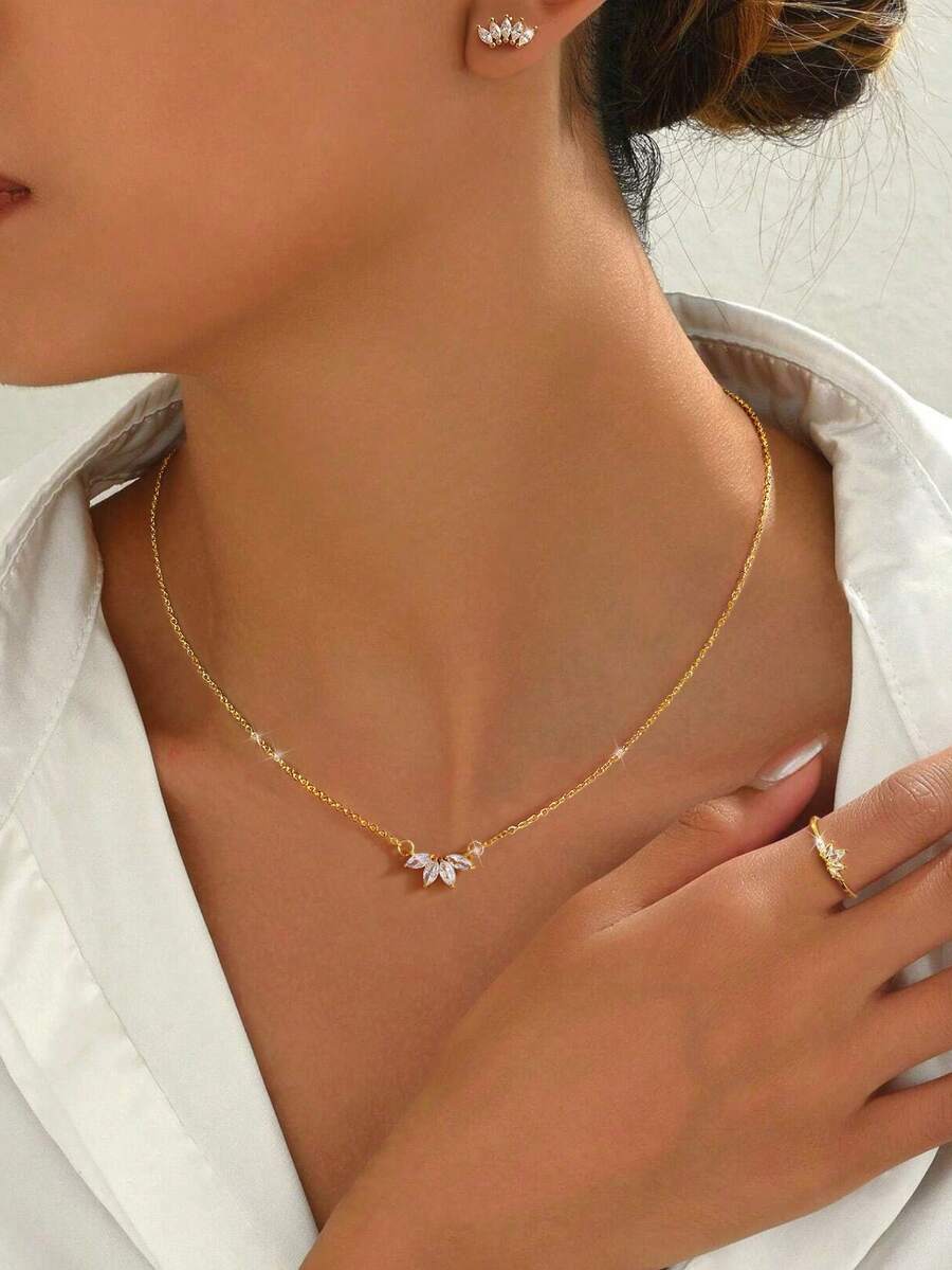 1pc Pure Silver Ring,1pc Pure Silver Necklace, 1 Pair Of Pure Silver Earrings Jewelry Set, Featuring An Anti-Allergenic Design With A Simple Yet Elegant Full-Rhinestone Crown, Highlighting Your Refined, Romantic And Versatile Elegant.