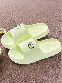 Summer Men's Slippers, Cartoon Painted Bear Soft Sole Comfortable Solid Color, Casual Minimalist Versatile Indoor Outdoor Wear, EVA Non-Slip Odor-Resistant Unisex Home Slippers, Shower Shoes - Black - View 7