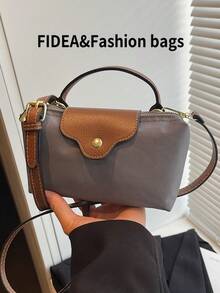 New Fashionable Solid Color Minimalist PU Bucket Bag, Stylish Simple High-End Handbag, Suitable For Work, Shopping, Dating, Versatile - Grey - View 4