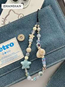 1pc Handmade Summer Breeze, Sea, Starfish, Shell, Ceramic Phone Chain, Fresh CCD Camera Lanyard, DIY Pendant, Anti-Loss Strap Gifts For Mother, Family, Friends, Birthday, Holiday Phone Charm