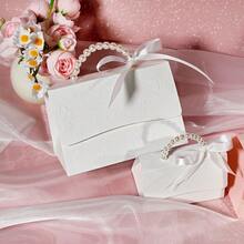 10 件迷你优雅礼品盒，带珍珠手柄和浮雕花卉图案、丝带蝴蝶结装饰、奢华钱包式设计，适合婚礼礼品、送礼会、新娘送礼会、生日、母亲节 - 粉色和白色糖果或珠宝盒 - 珍珠手提盒 - 查看 6