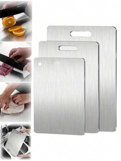 Premium Titanium Steel Double-Sided Cutting Board - 100% Pure Hygienic Multipurpose Cutting Board For Meat, Fruits, Vegetables, Etc. - Various Sizes To Meet Different Cutting Needs. Kitchen Cutting Board Set - Cutting Board - Stainless Steel Cutting Board - Hygienic Kitchen Utensils - Multi-Size Cutting Board - Stainless Steel Kitchen Accessories