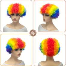 Peluca afro burbuja vibrante - Peluca de disfraz de payaso colorida para fiestas, fans y eventos temáticos, con gorra de malla elástica, excelente para cosplay y fiestas festivas, pelucas de festival, peinados rizados, pelucas de ajuste seguro, accesorios de peluca, tocado falso de rizos redondos, pelucas afro, fans de pelo